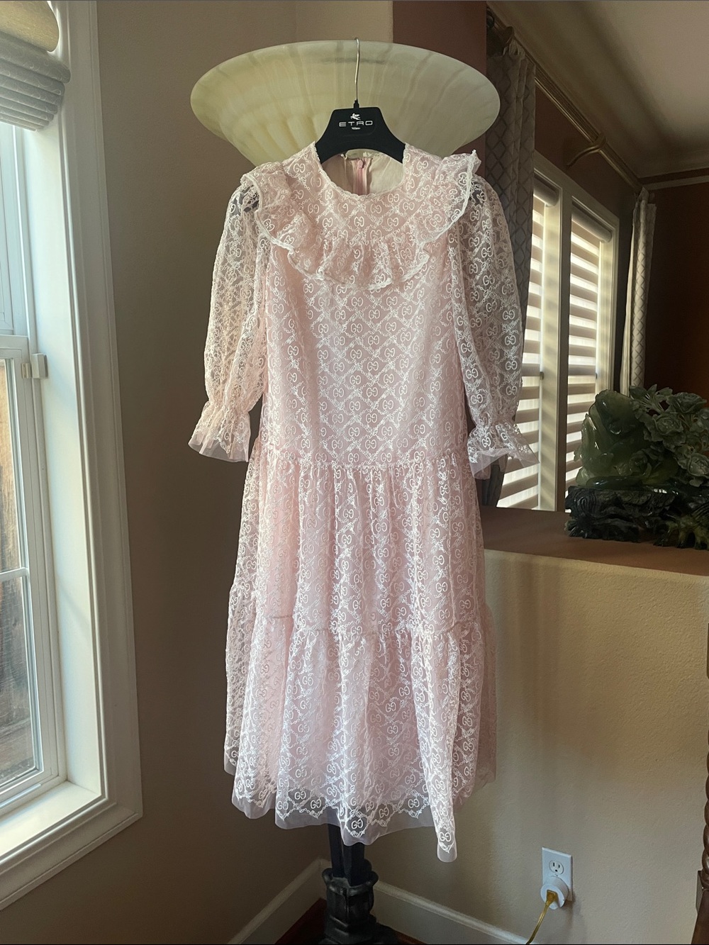 Brand new Gucci Girls' Pink Lace Tiered Dress with Ruffled Collar